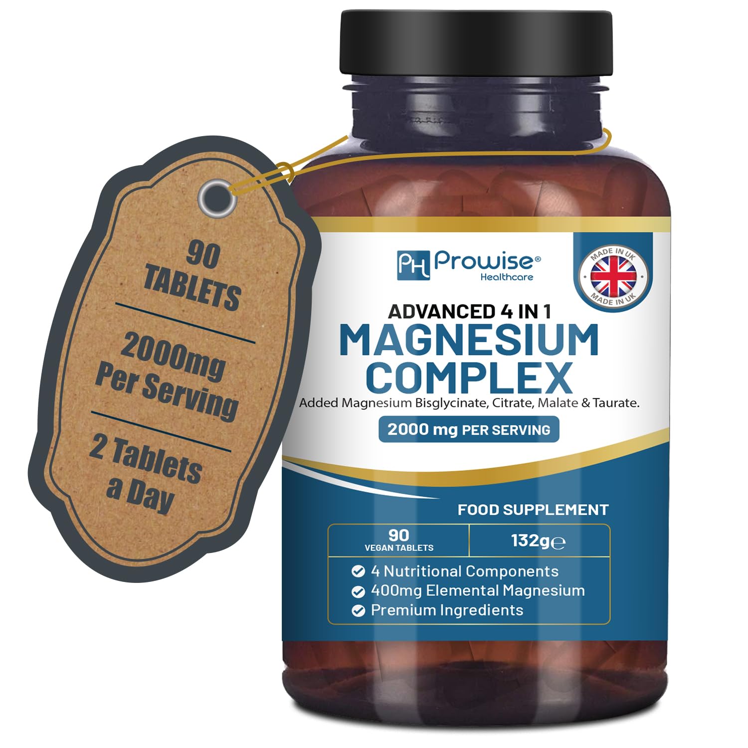 Bottle of Magnesium Glycinate Complex 4-in-1 2000mg per serving