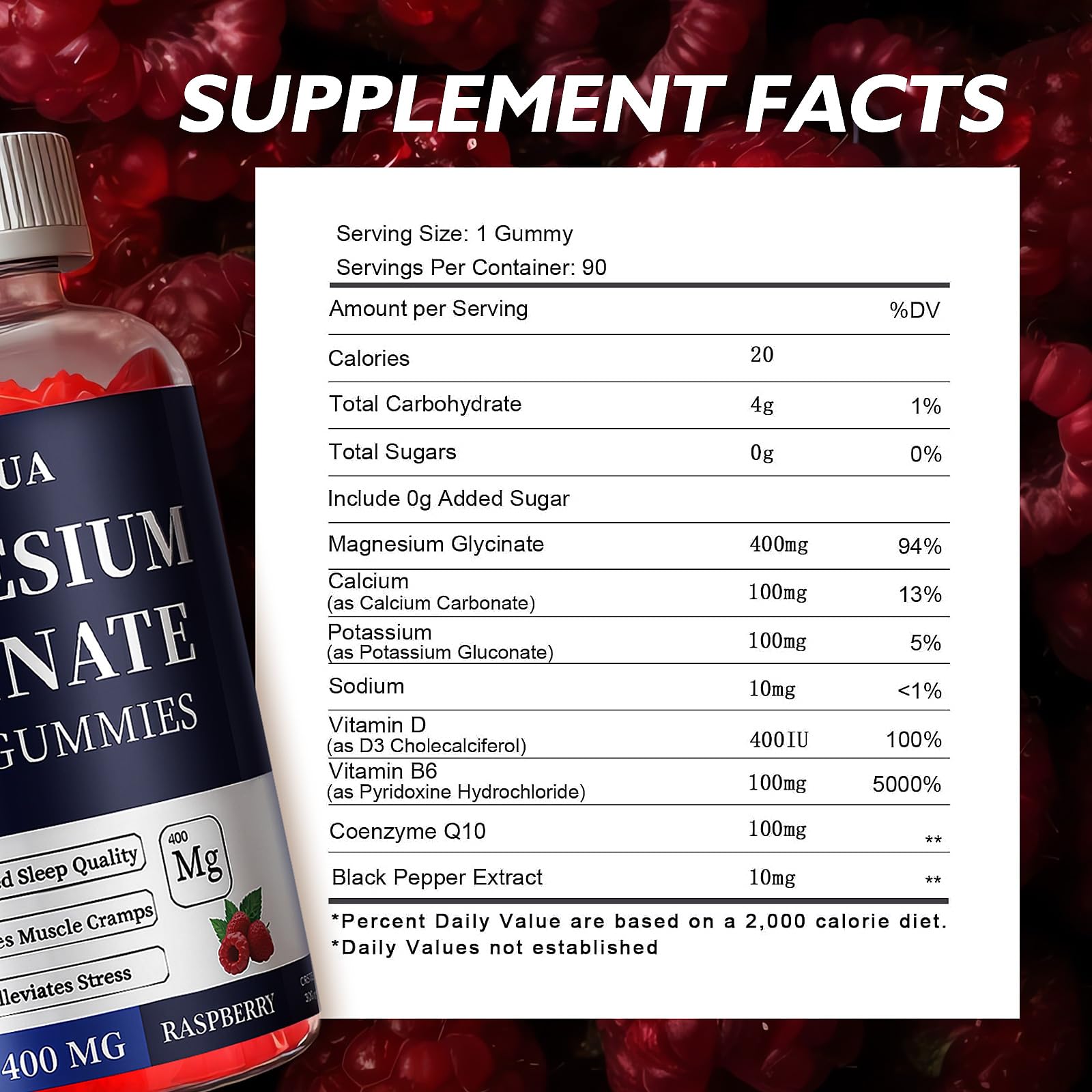 Gummies with magnesium glycinate, vitamins D and B6, CoQ10 and black pepper extract