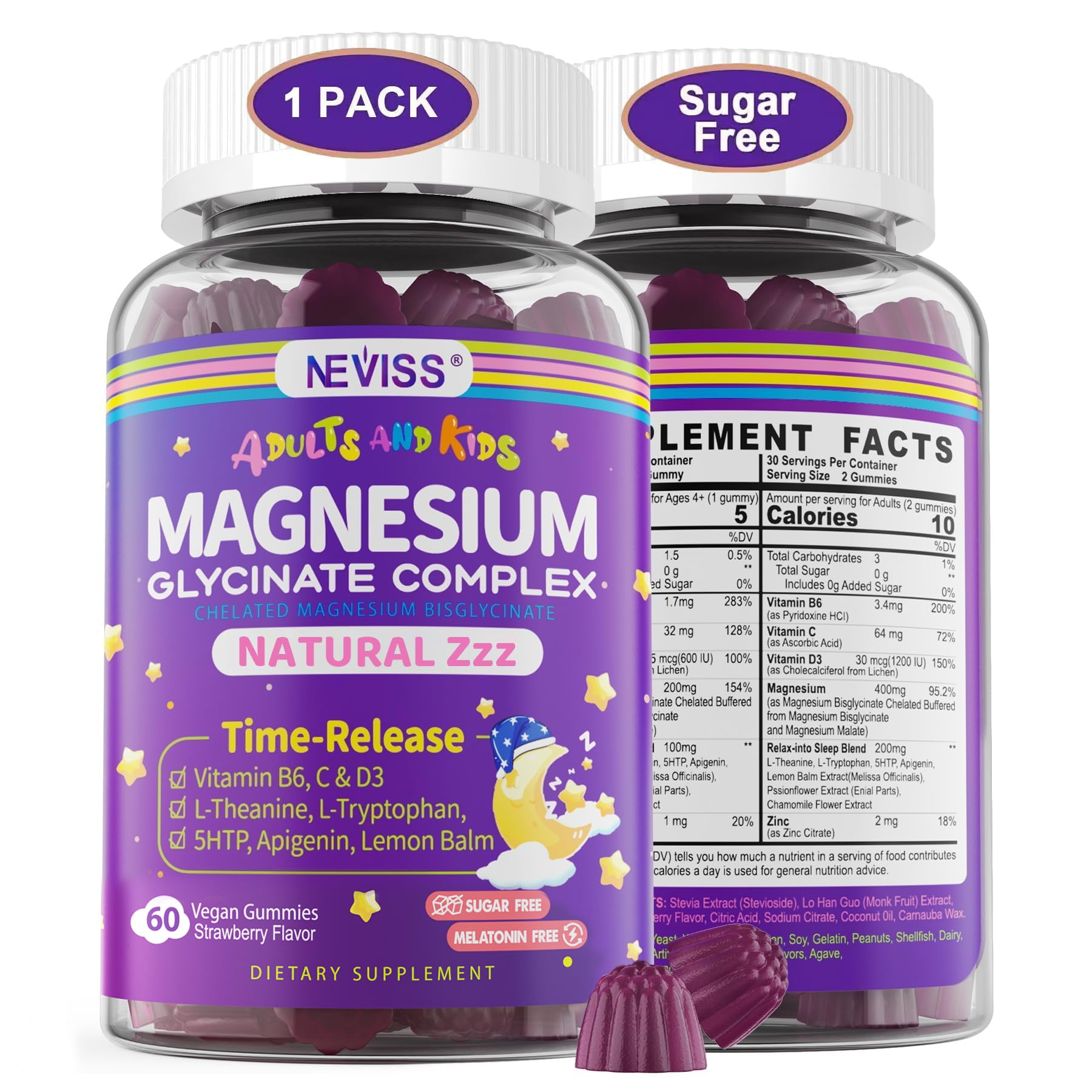 Magnesium glycinate gummies for adults and kids 4+ in package