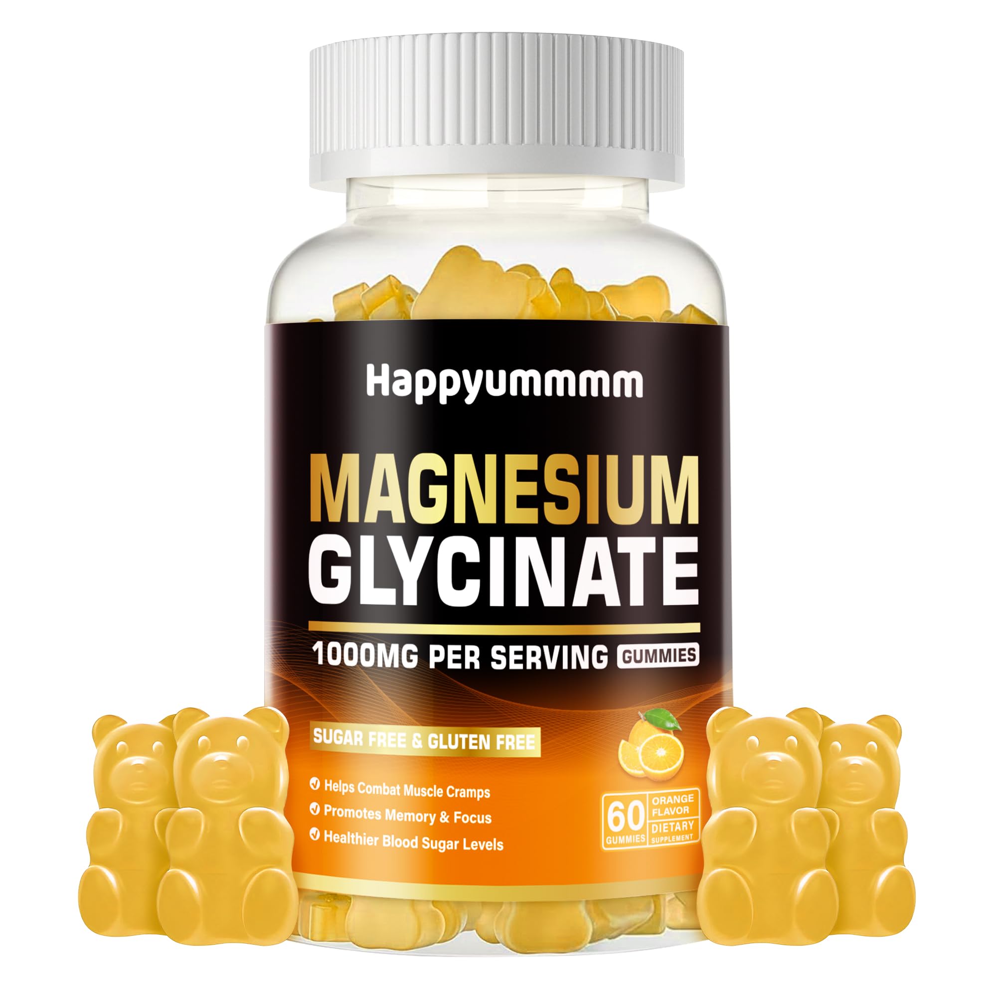 Box of Magnesium Glycinate Gummies 1000mg with Vitamin D, B6, CoQ10 – 60 Orange Gummies