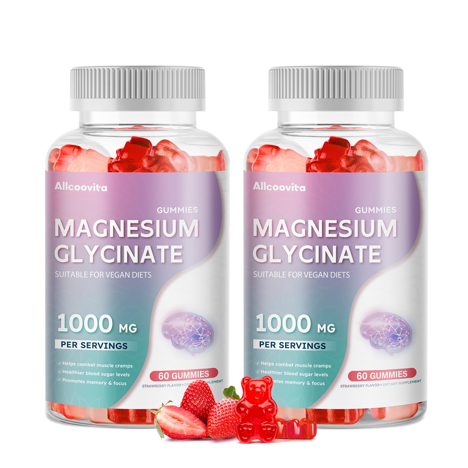 Gummy bottle with 120 count strawberry magnesium glycinate gummies