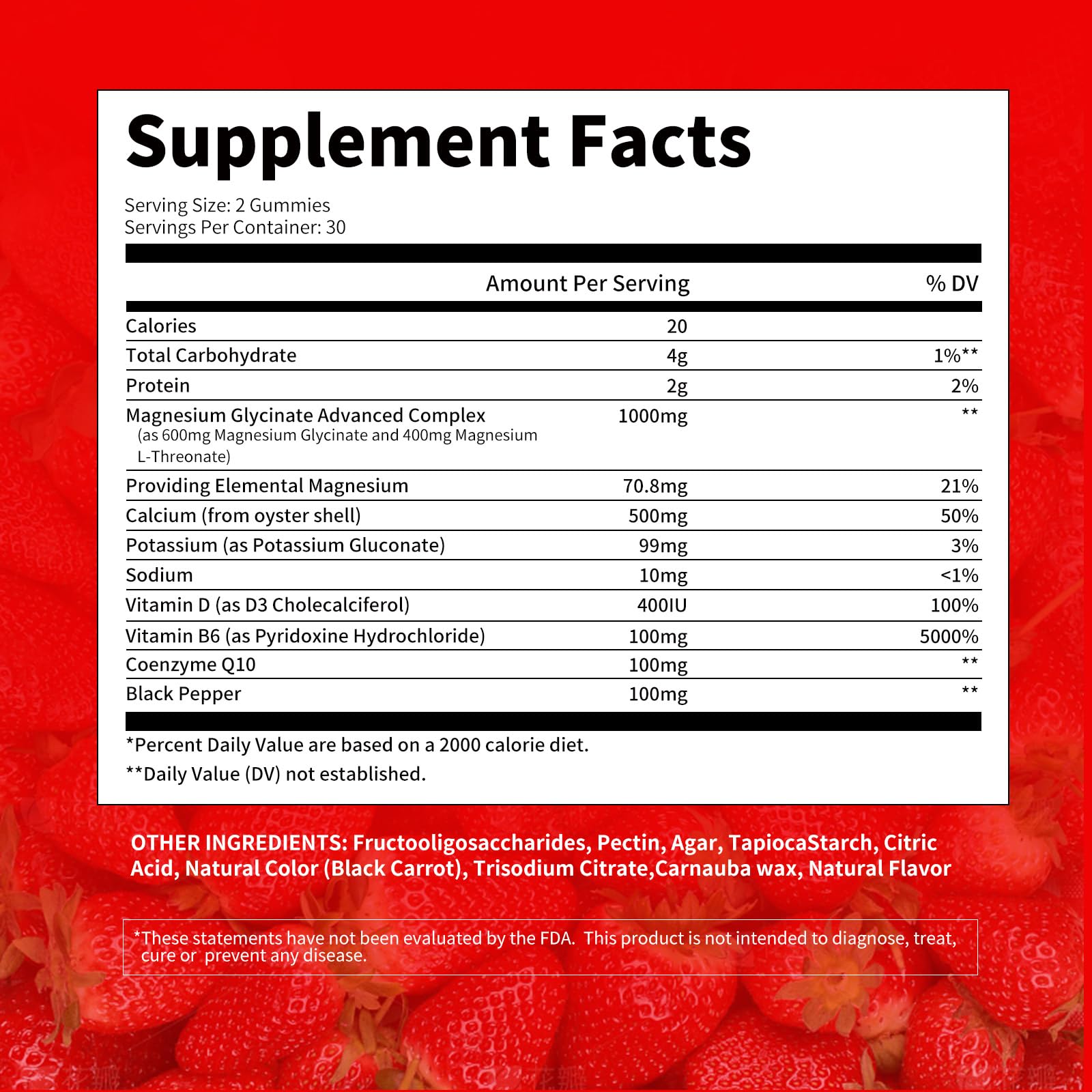 Front view of the 1000mg strawberry magnesium glycinate gummies bottle