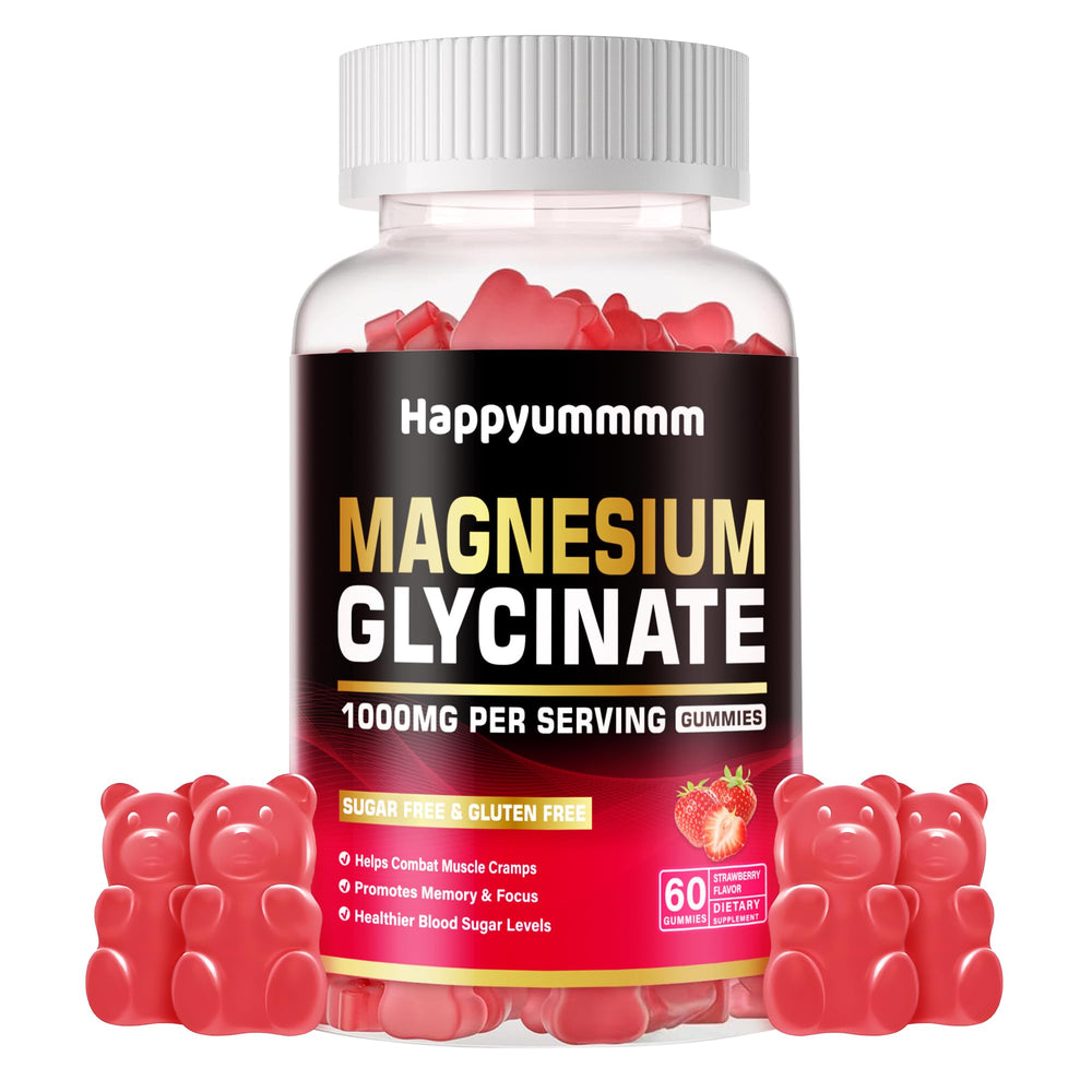 Bottle label shows Magnesium Glycinate Gummies 1000mg