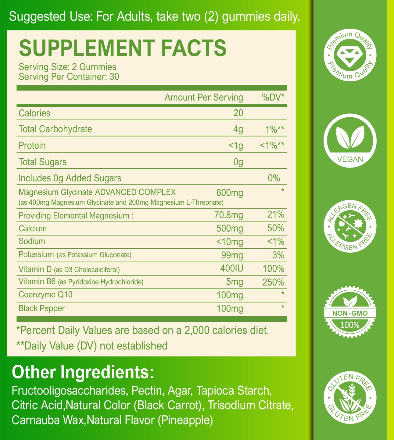 Gummies with calcium, potassium, vitamin D3 and B6 icons