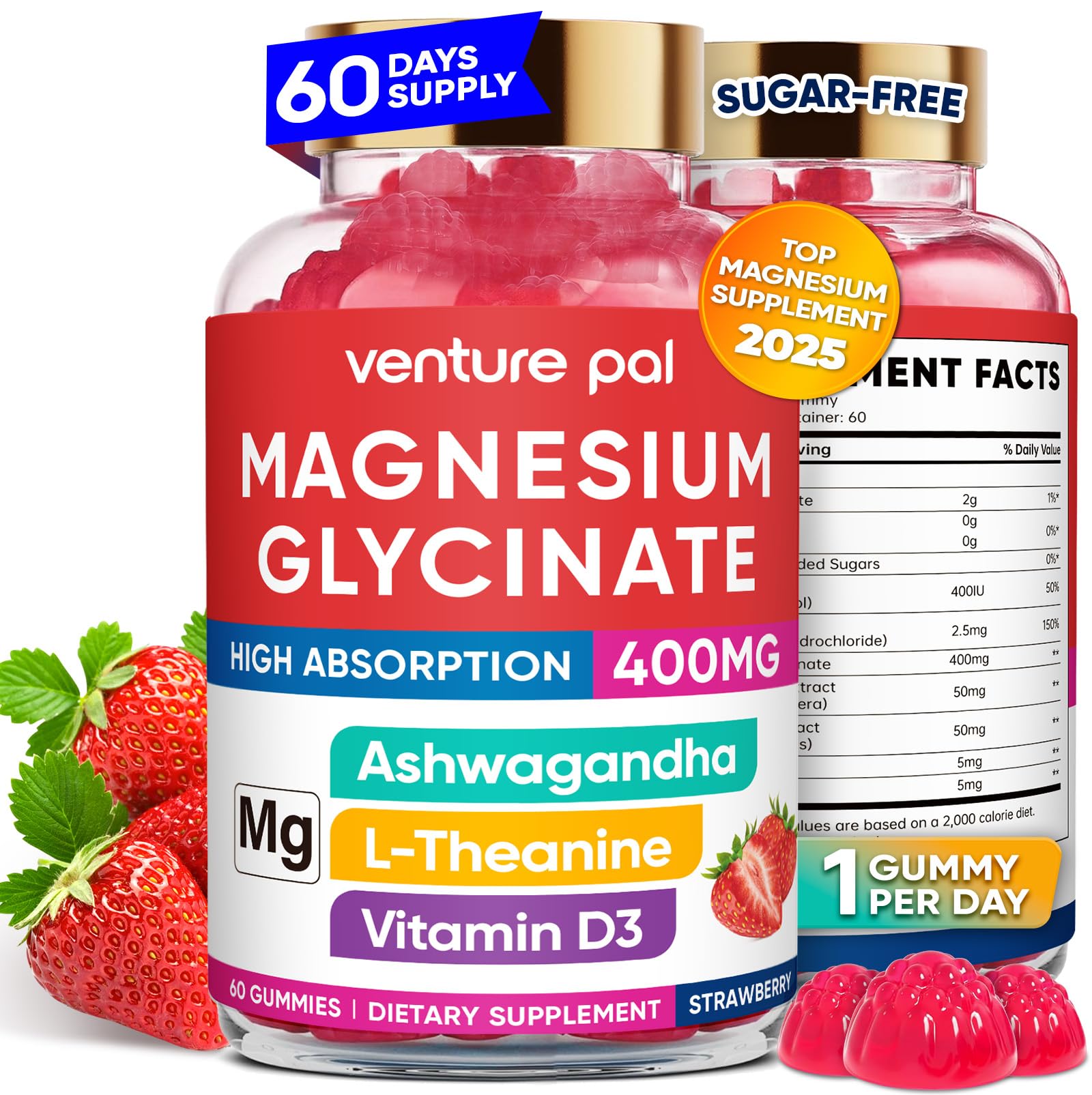 Bottle of 60-day supply Magnesium Glycinate Gummies with Ashwagandha