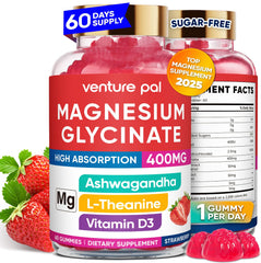 Bottle of 60-day supply Magnesium Glycinate Gummies with Ashwagandha