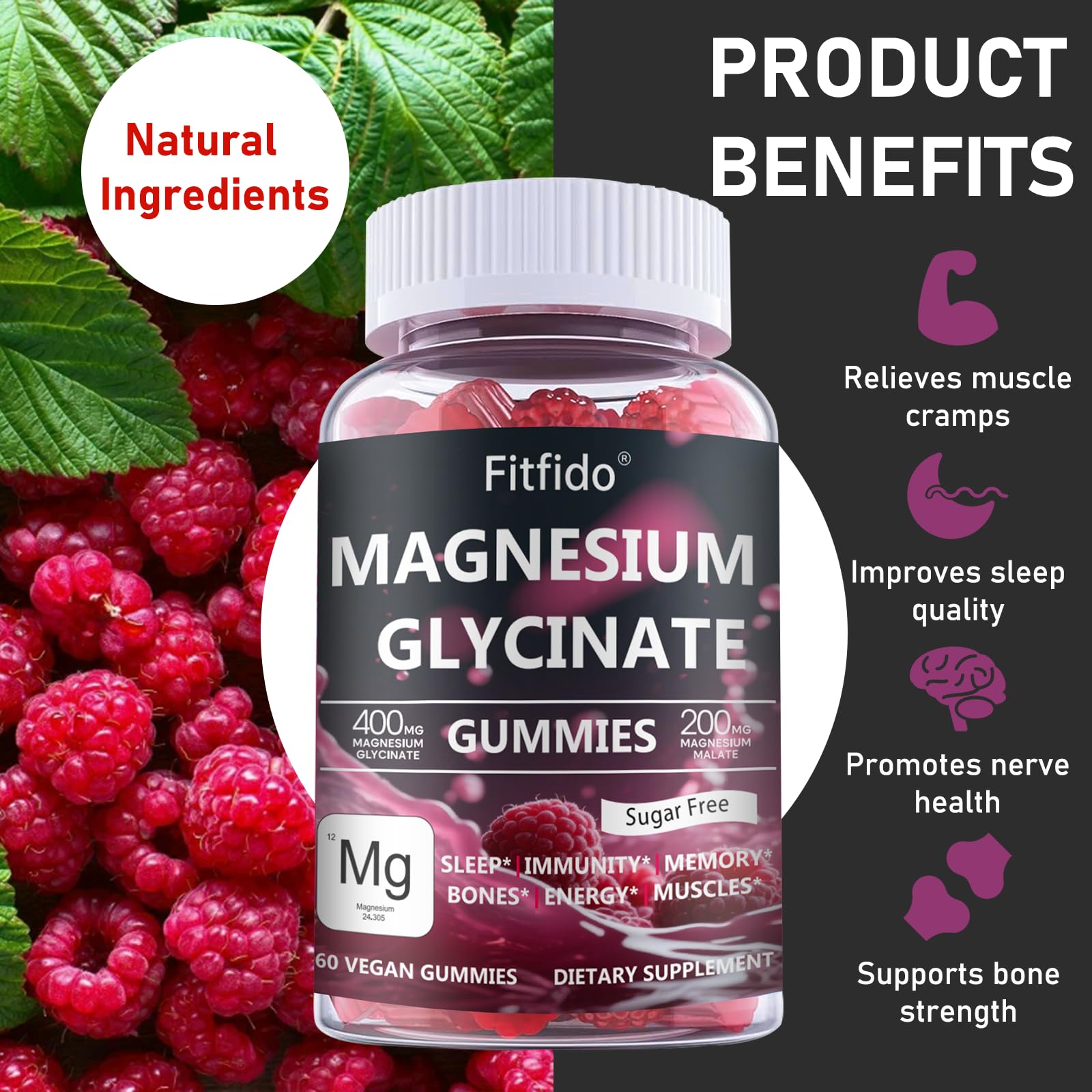 Product label showing magnesium glycinate 400mg