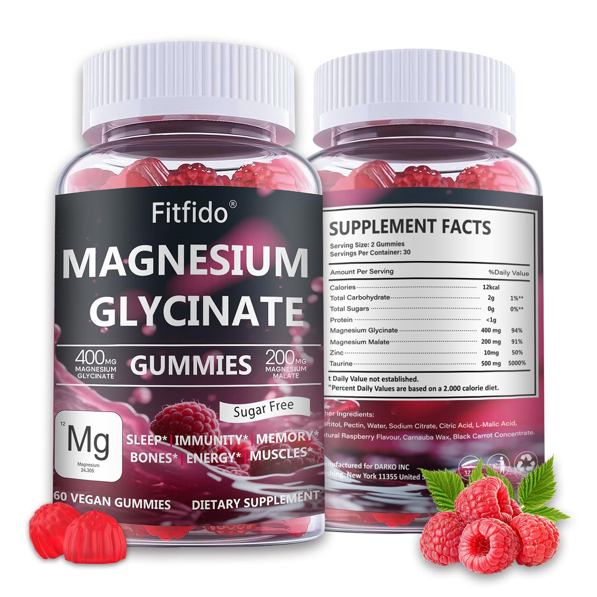 Raspberry-flavored magnesium glycinate gummy close-up