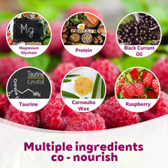 Gummies bottle and raspberry flavor close-up