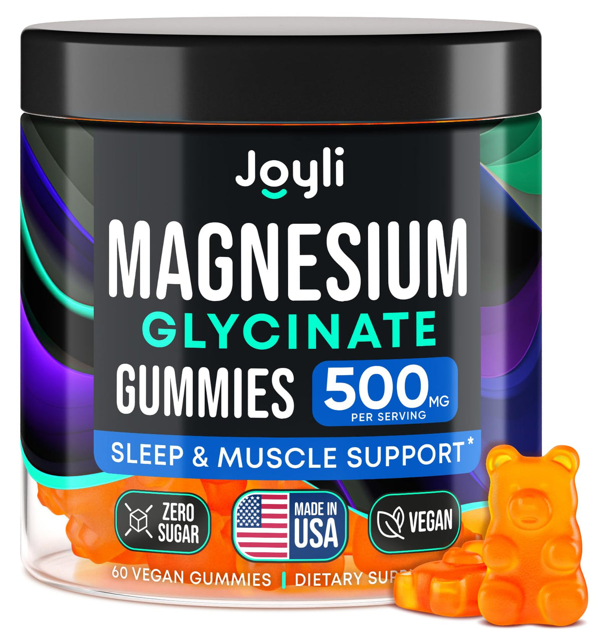 Bottle of Magnesium Glycinate Gummies 500mg for Adults, 60 count