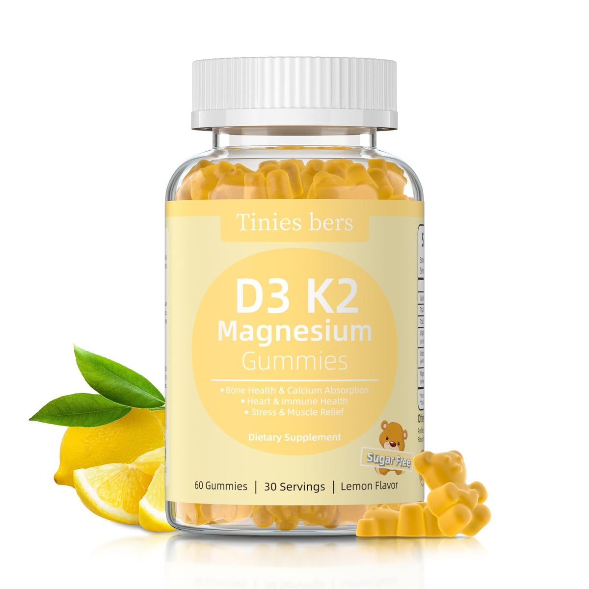 Lemon-flavored magnesium glycinate 500mg gummies – 60 count