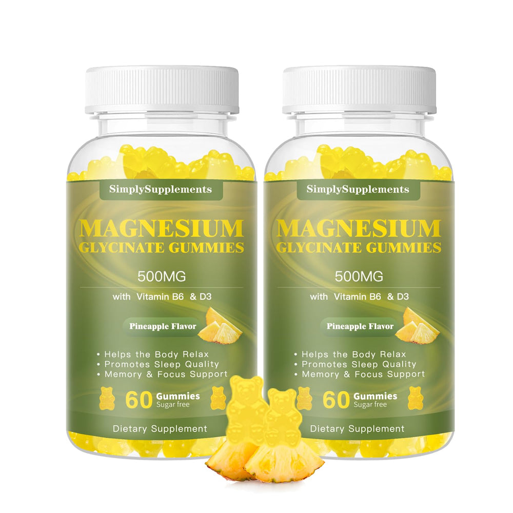 Front view of Magnesium Glycinate Gummies bottle with pineapple flavor