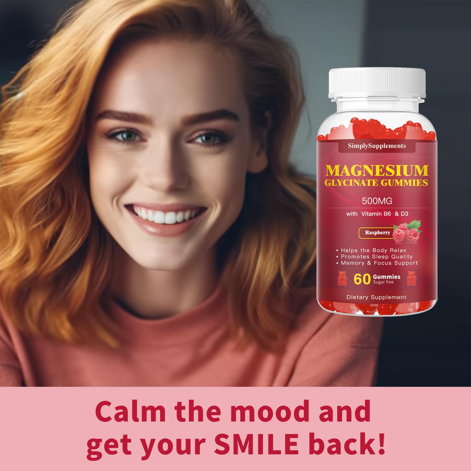 Ingredients list for Magnesium Glycinate Gummies Raspberry including D3 and B6