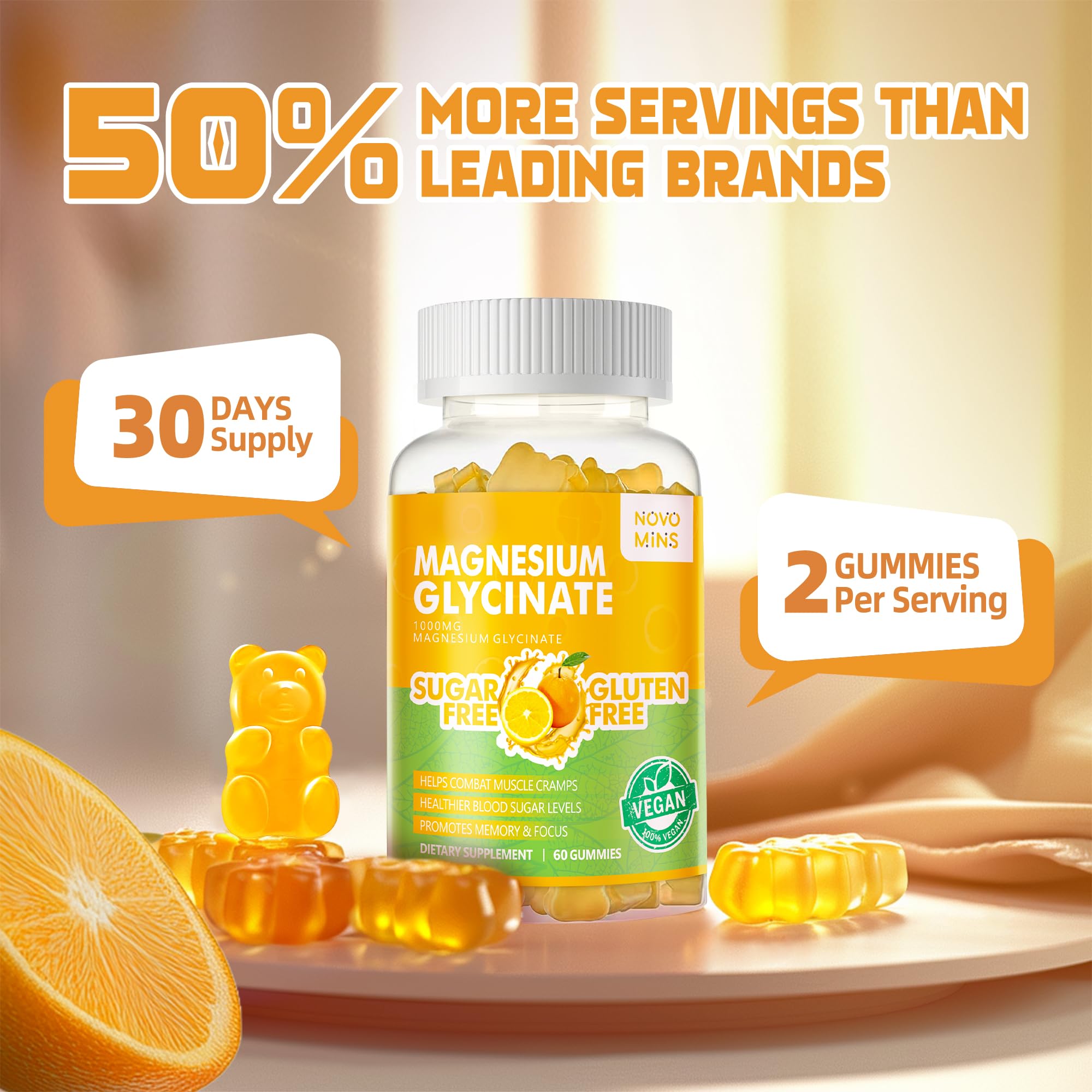 Close-up of Magnesium Glycinate Gummies 60