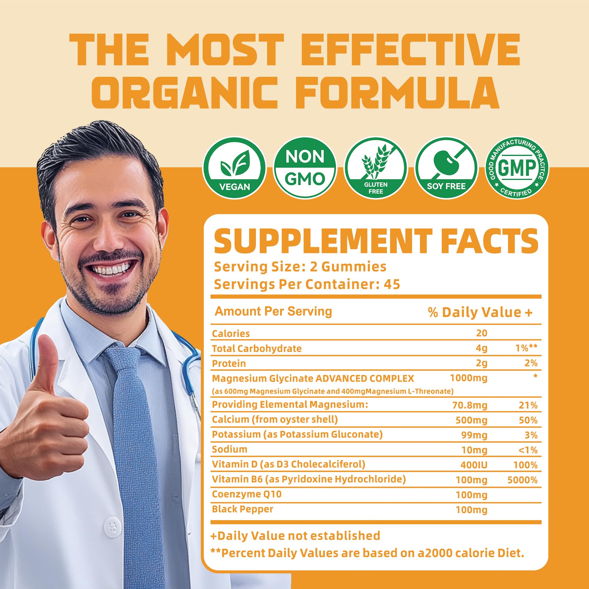 Nutrition facts panel for Magnesium Glycinate Gummies 60