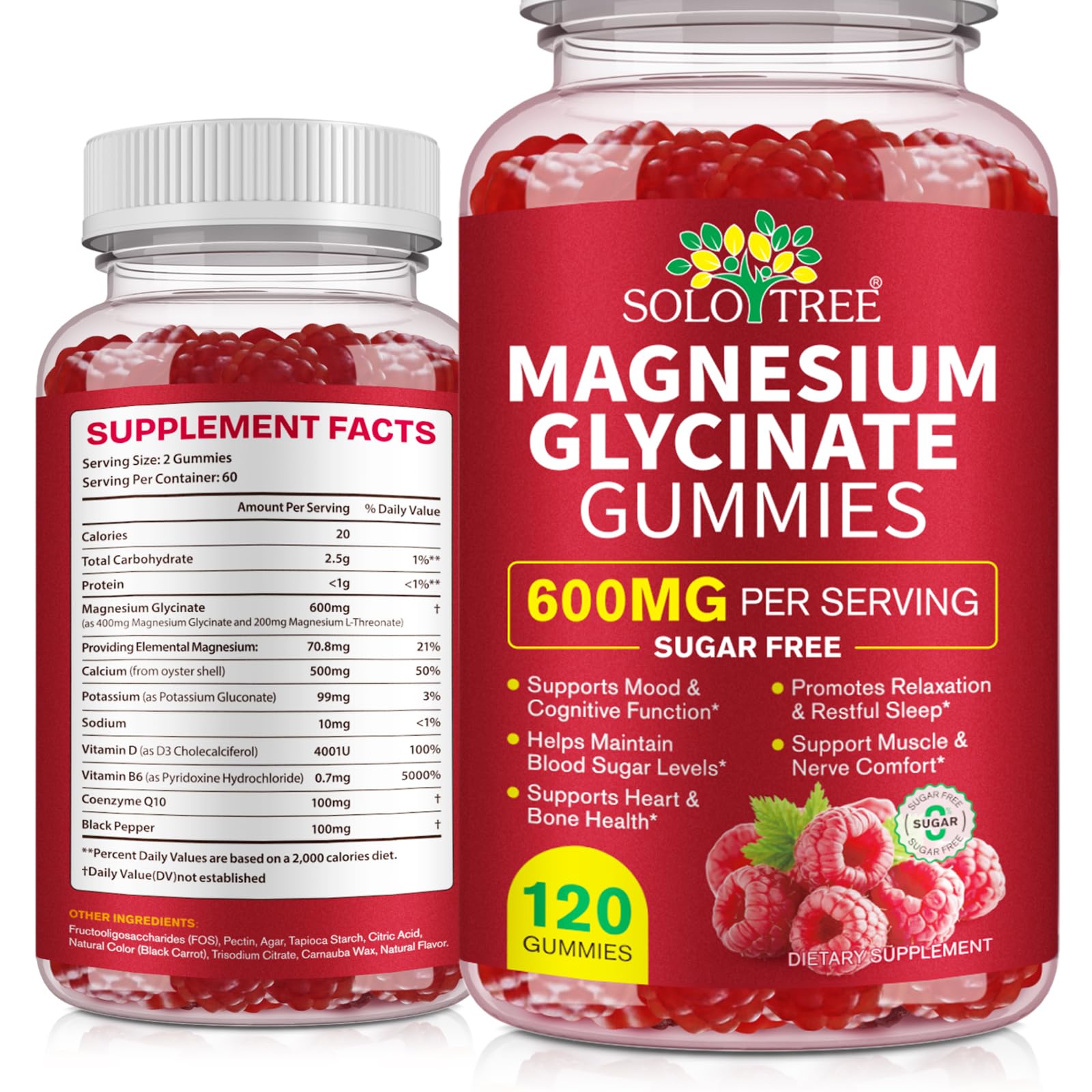 Front view of Magnesium Glycinate Gummies bottle labeled 600mg