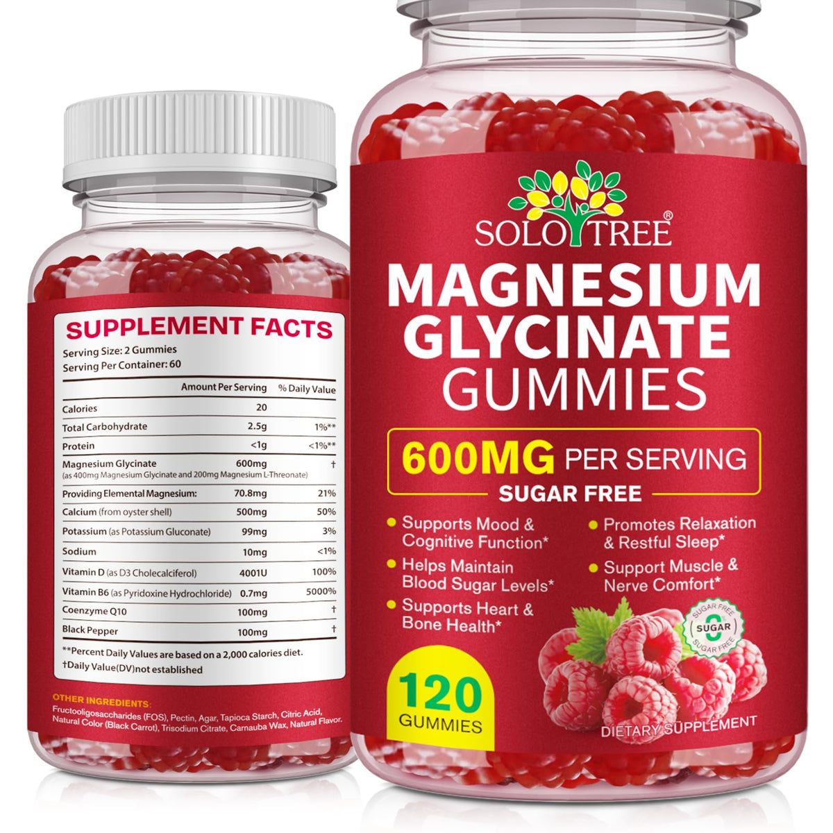 Front view of Magnesium Glycinate Gummies bottle labeled 600mg