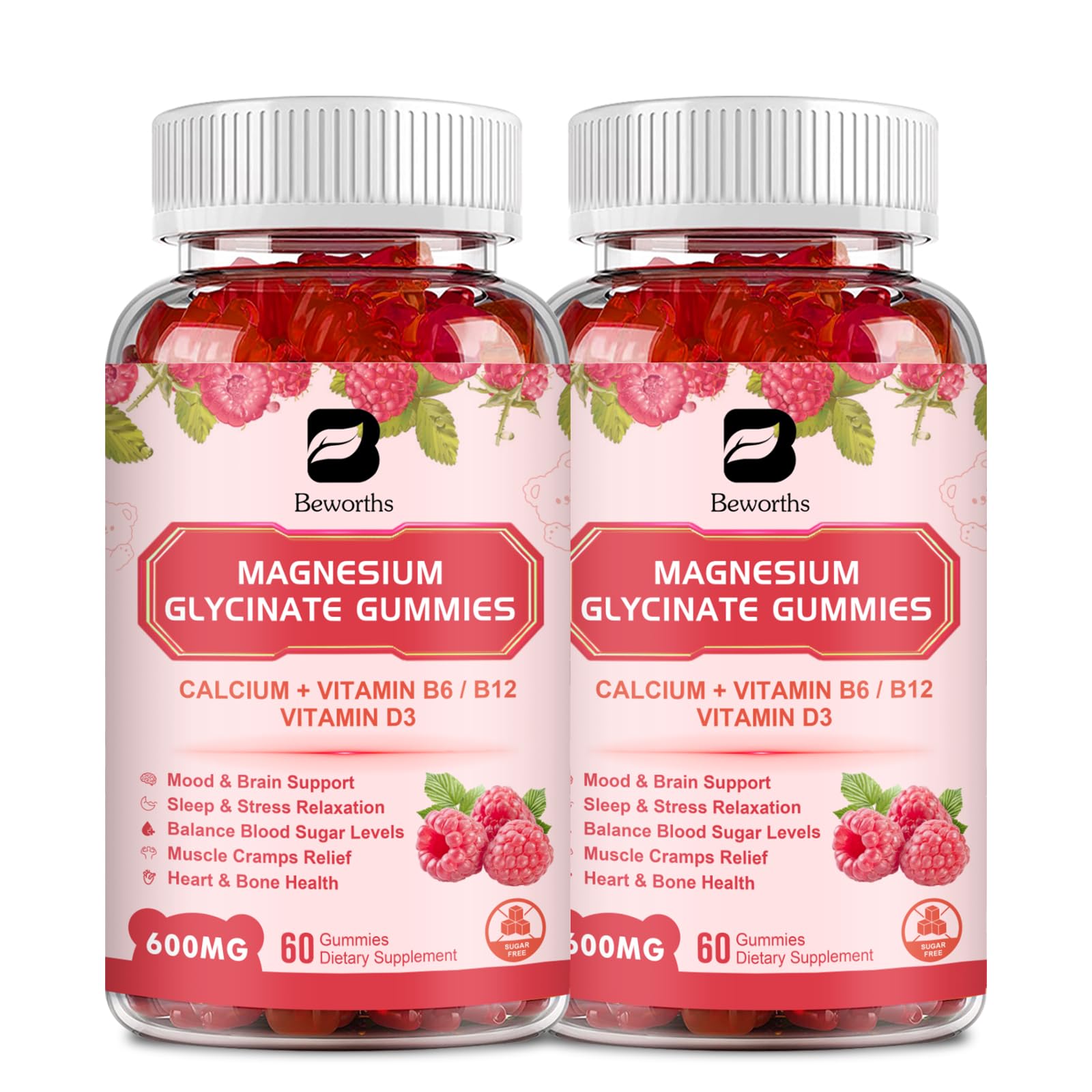 Front view of the Raspberry Magnesium Glycinate Gummies bottle