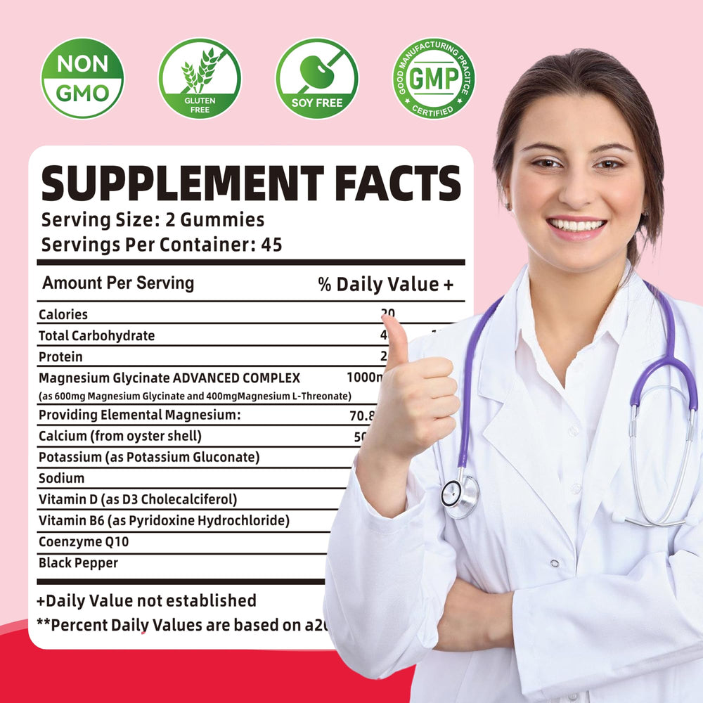 Nutrition facts panel for Magnesium Glycinate Gummies