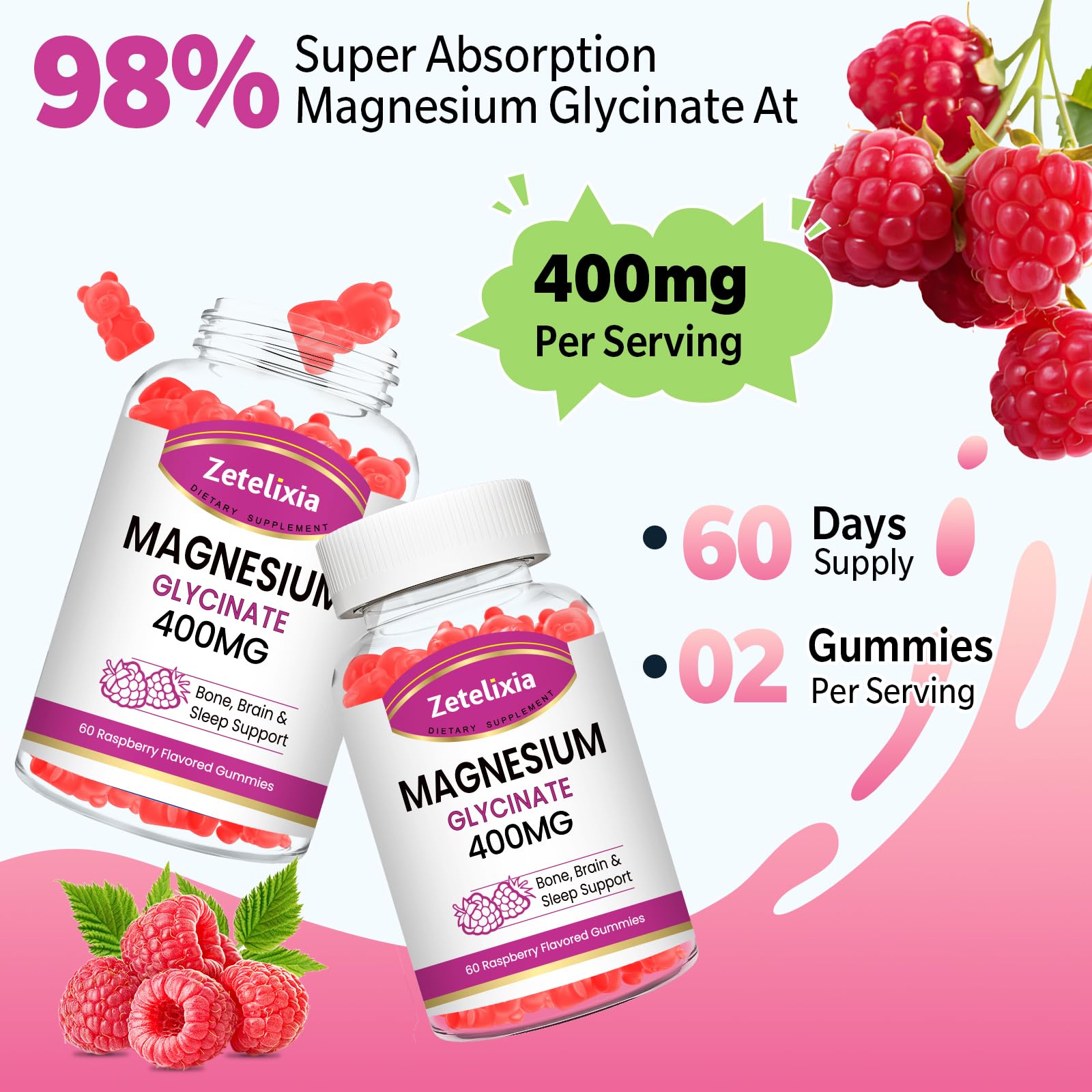 Gummies suitable for adults and kids in raspberry flavor