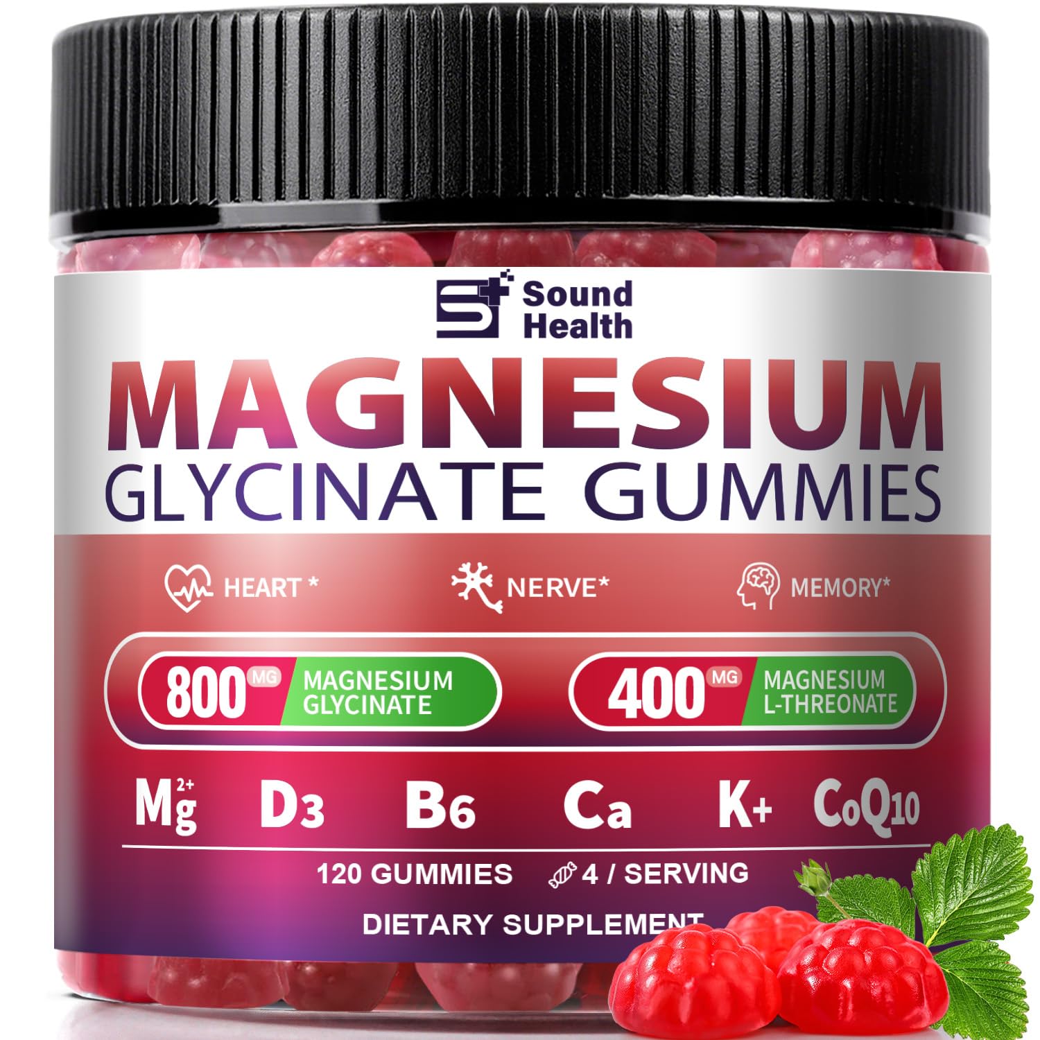 Front view of bottle of 1400mg Magnesium Glycinate Gummies