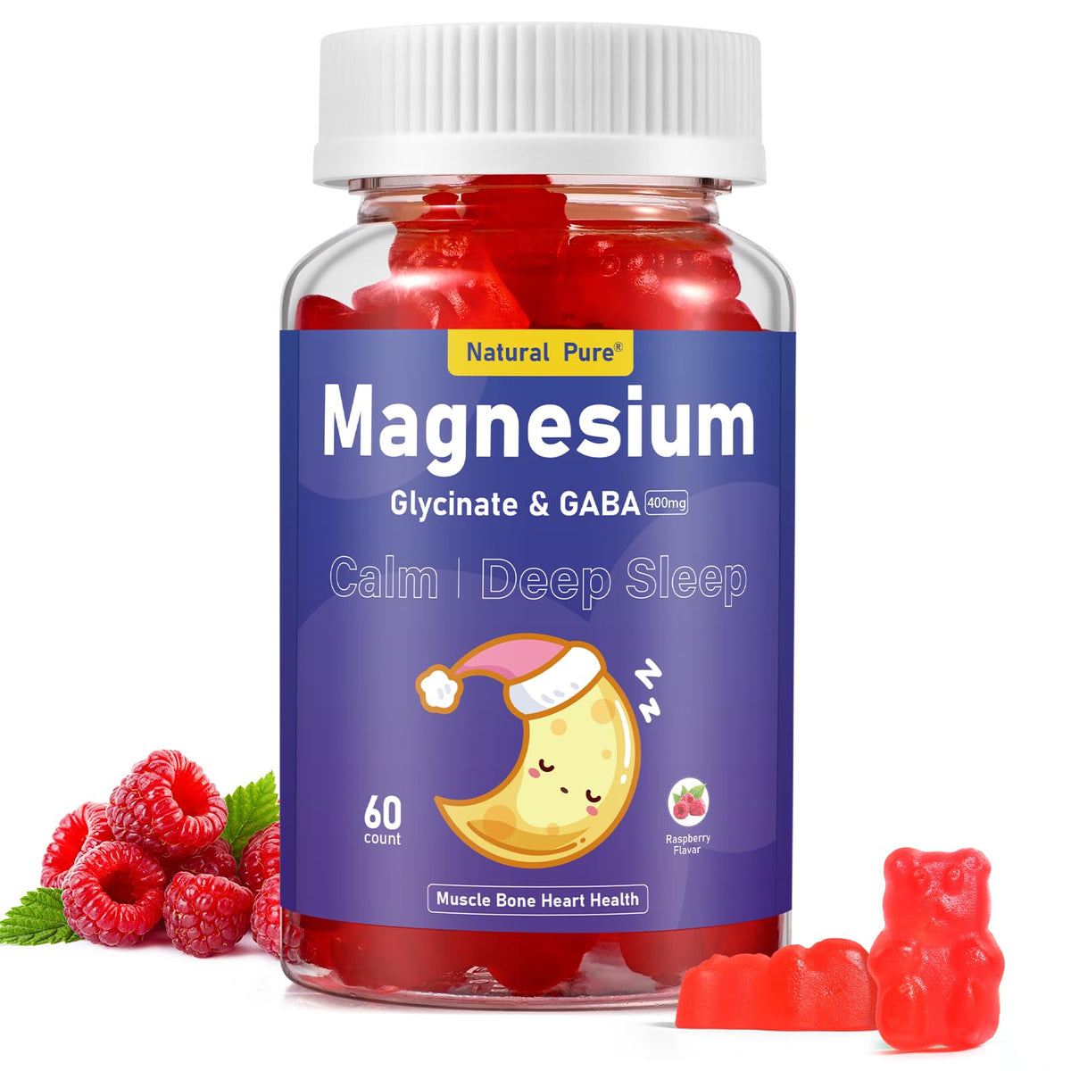 Bottle of Magnesium Glycinate Gummies with GABA on white background