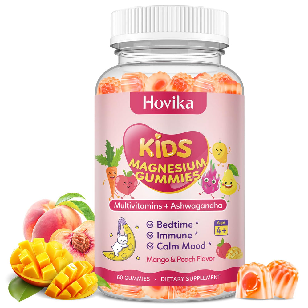 Front of Magnesium Glycinate Gummies for Kids Peach & Mango packaging