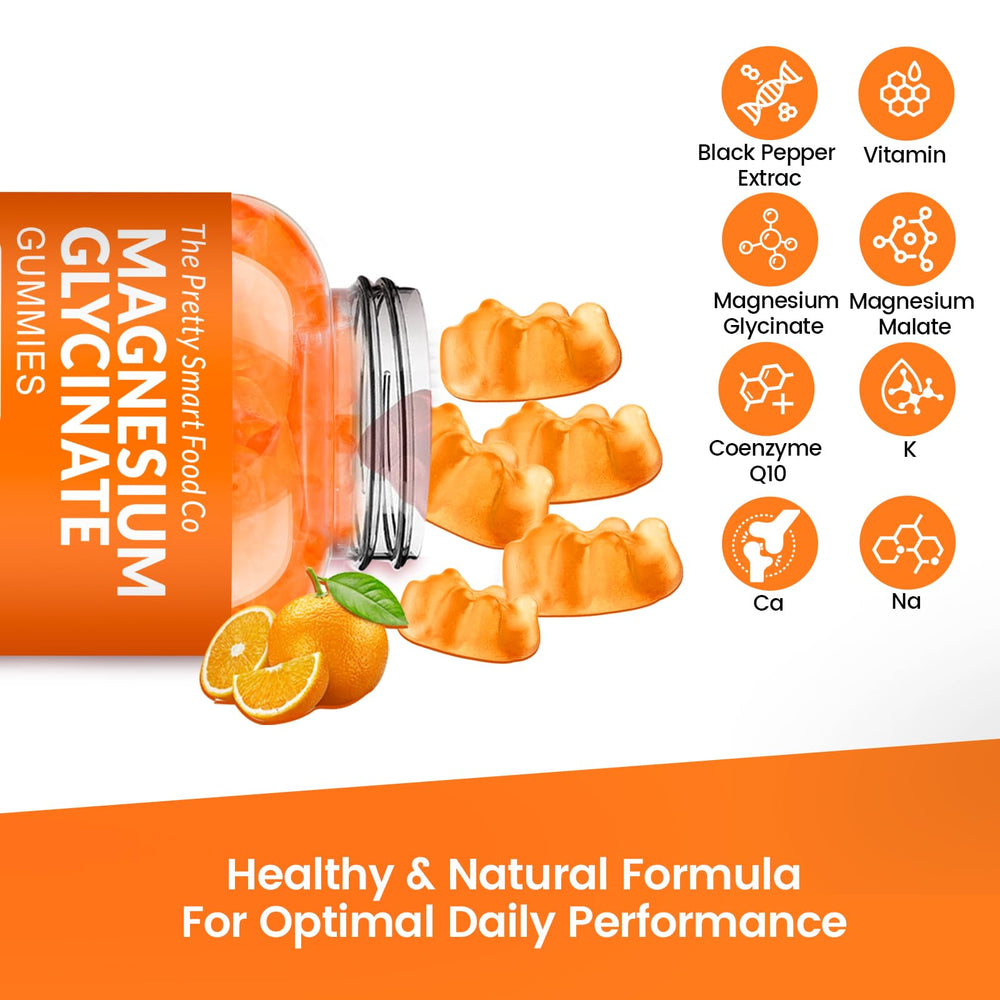 Orange-flavored magnesium glycinate gummies close-up