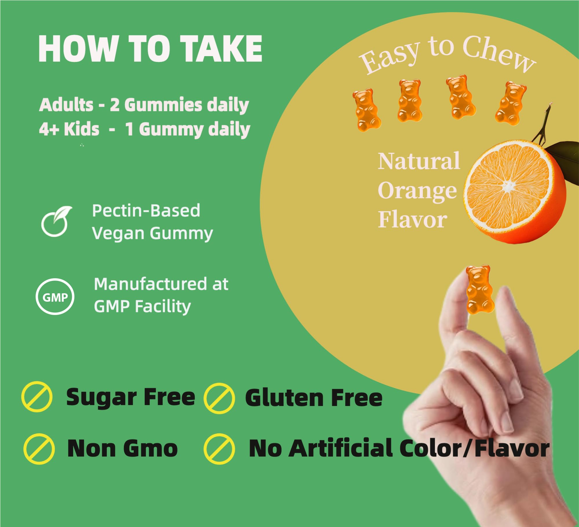 Gummies suitable for adults and kids over 4 years old