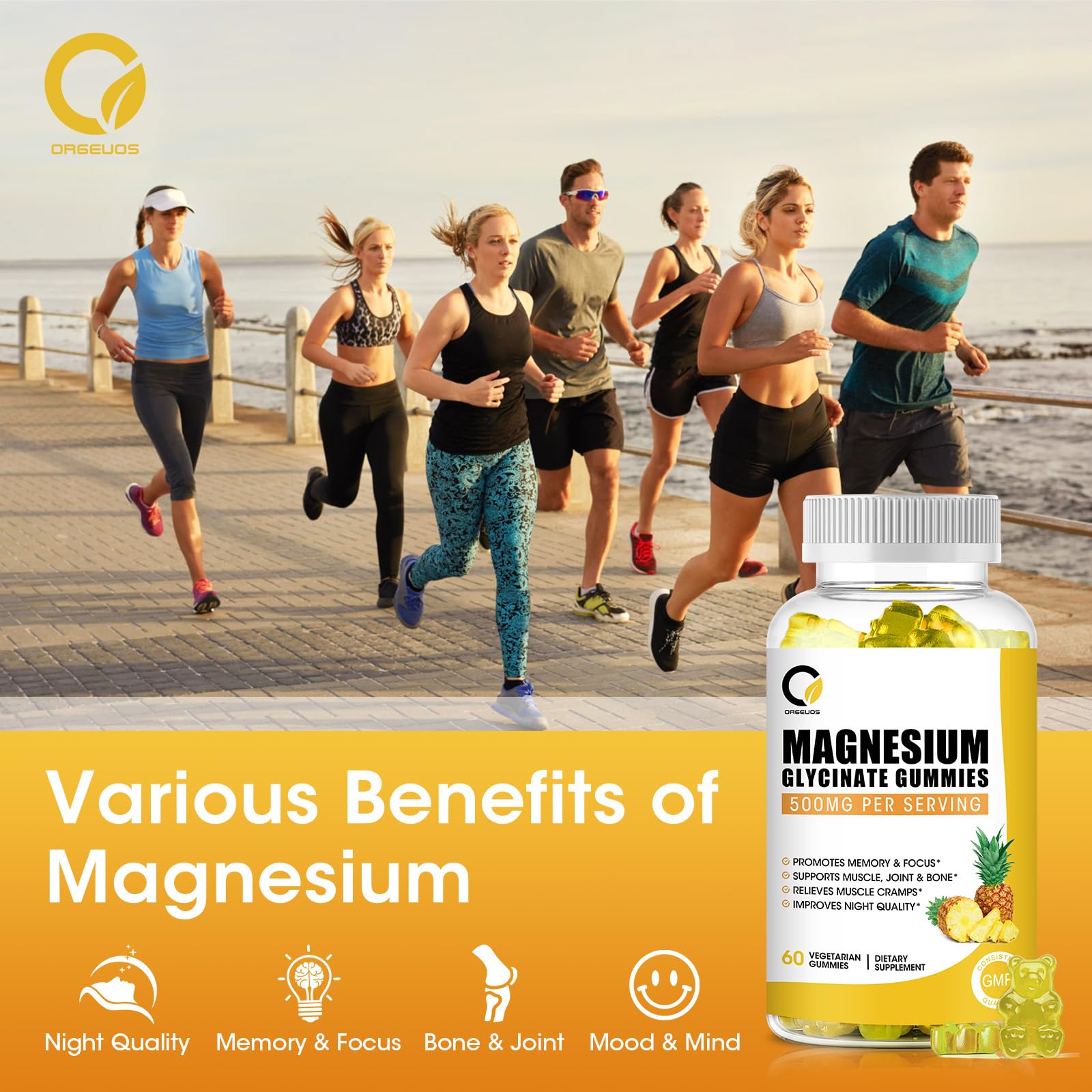 Pineapple-flavored magnesium glycinate gummies close-up