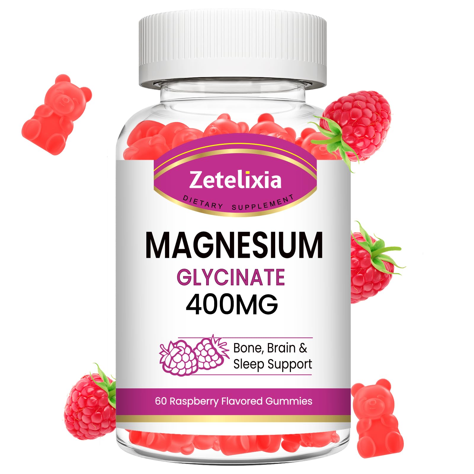 Bottle of raspberry-flavored magnesium glycinate gummies