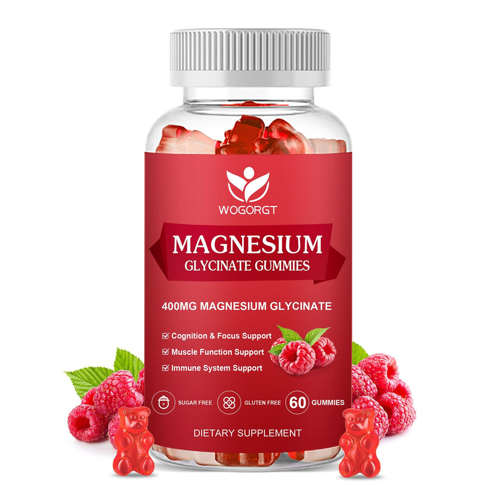 Raspberry-flavored sugar-free magnesium glycinate gummies bottle front