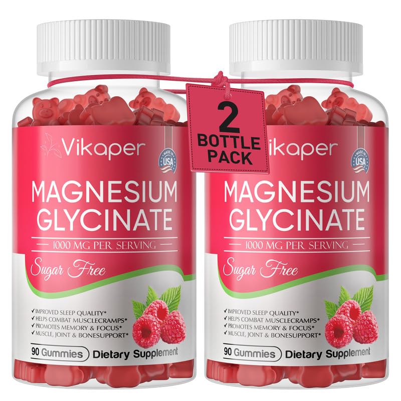 Front of bottle: Magnesium Glycinate Gummies Sugar Free Raspberry 180 count