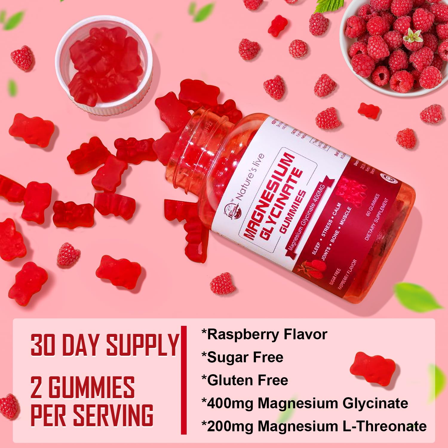 Vegan-friendly raspberry flavor detail of gummies