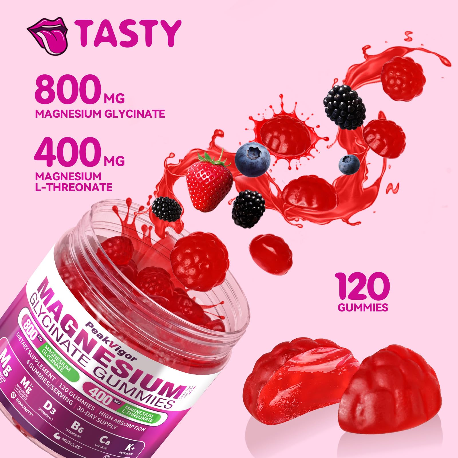 Ingredients and supplement facts panel for 5-in-1 Magnesium Glycinate Gummies