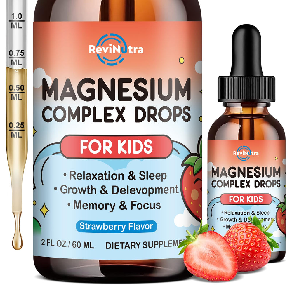 Kids magnesium glycinate liquid drops bottle in strawberry flavor