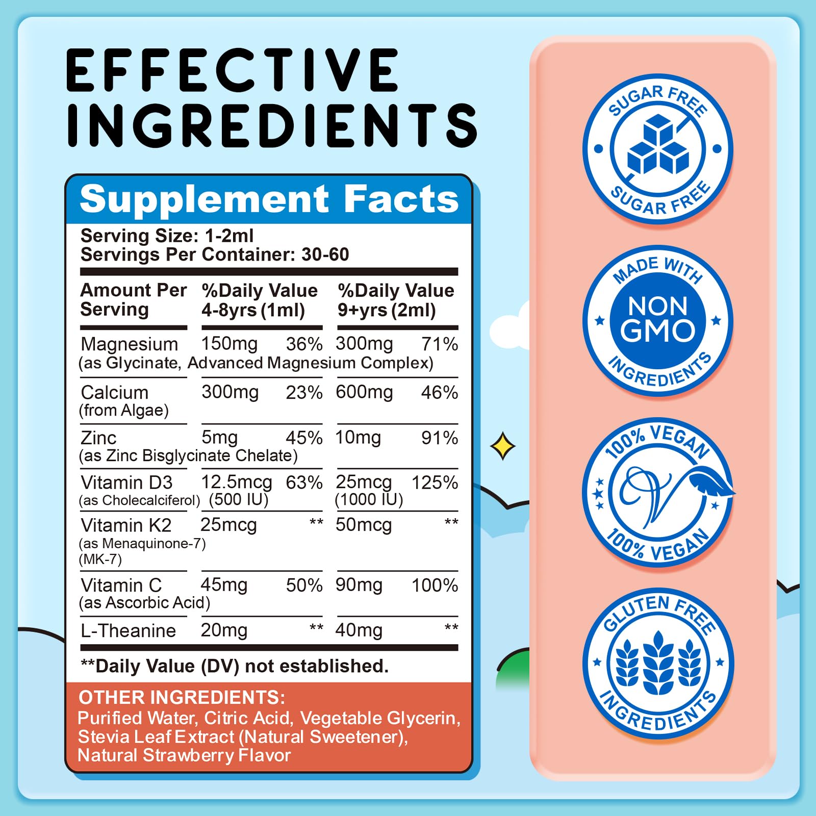 Dropper dispensing magnesium glycinate for kids