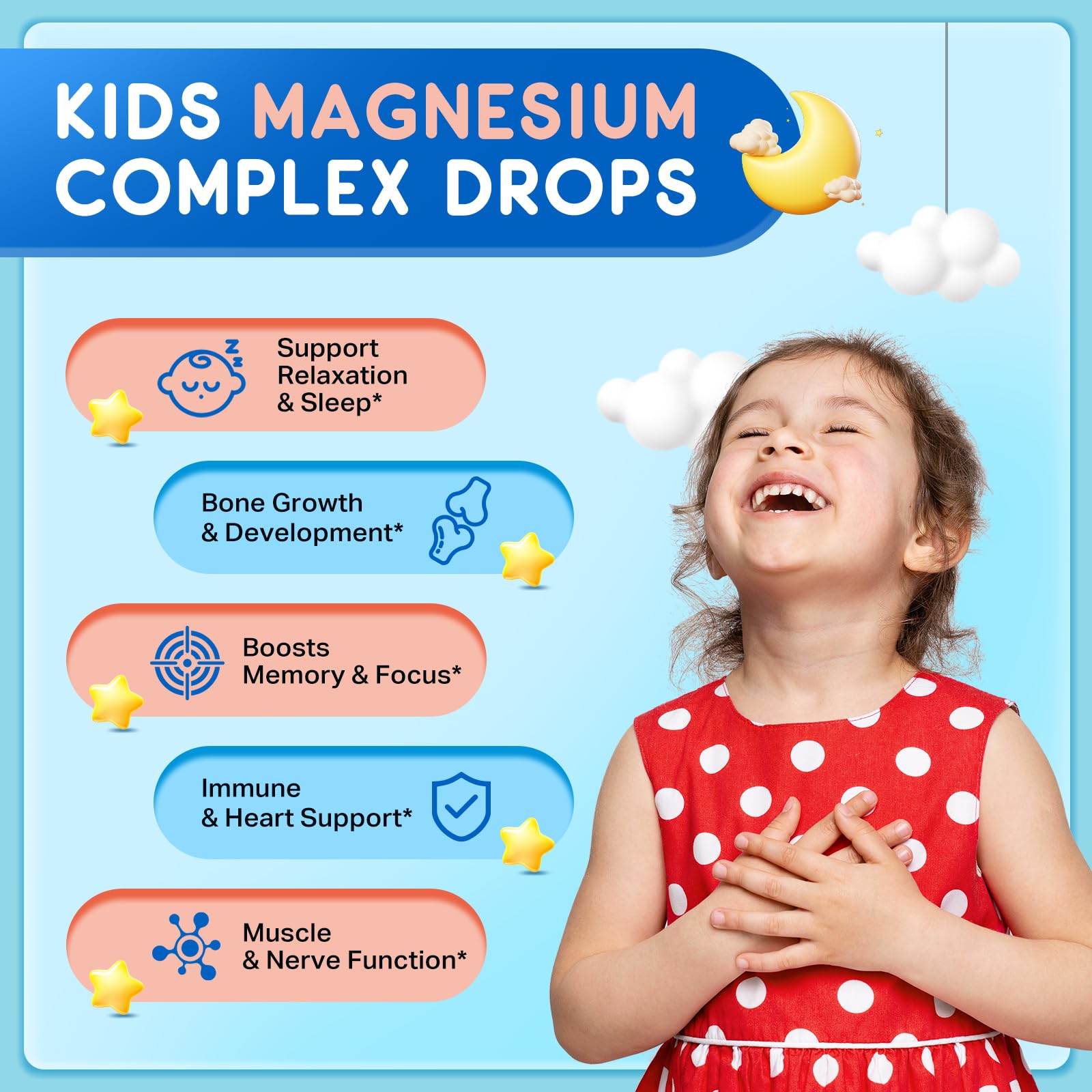 Bottle of magnesium glycinate drops for children with L-Theanine
