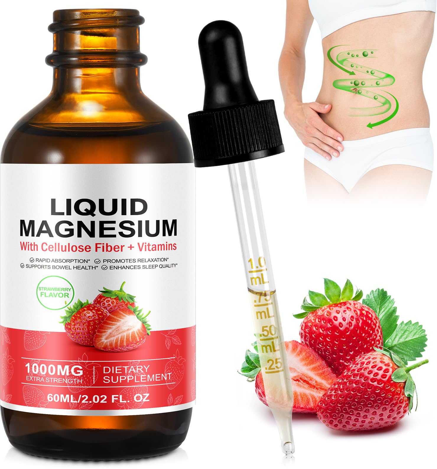 Magnesium Glycinate Liquid bottle with strawberry flavor