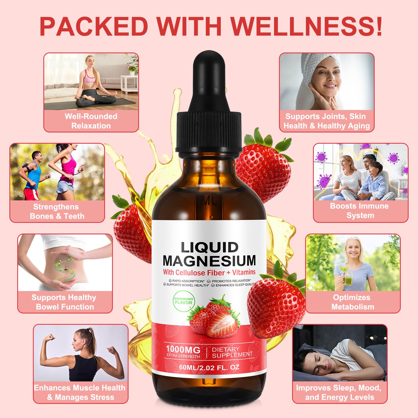 Strawberry-flavored liquid packaging and bottle