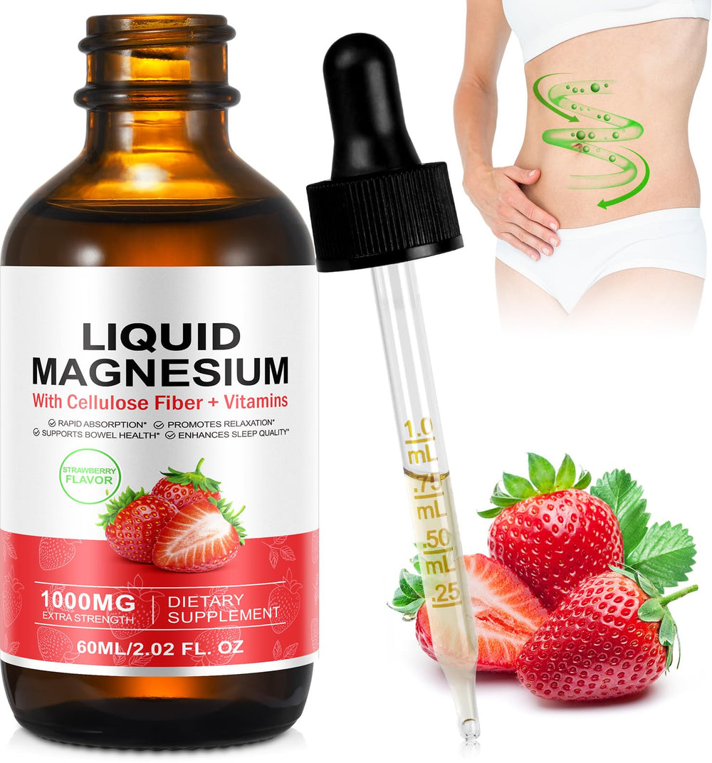 Front view of Magnesium Glycinate Liquid strawberry flavor bottle (60ml)