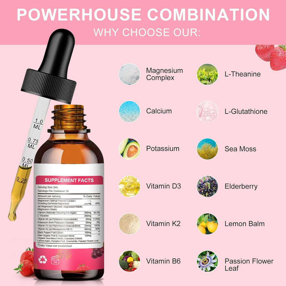 Bottle label showing high potency magnesium glycinate and citrate