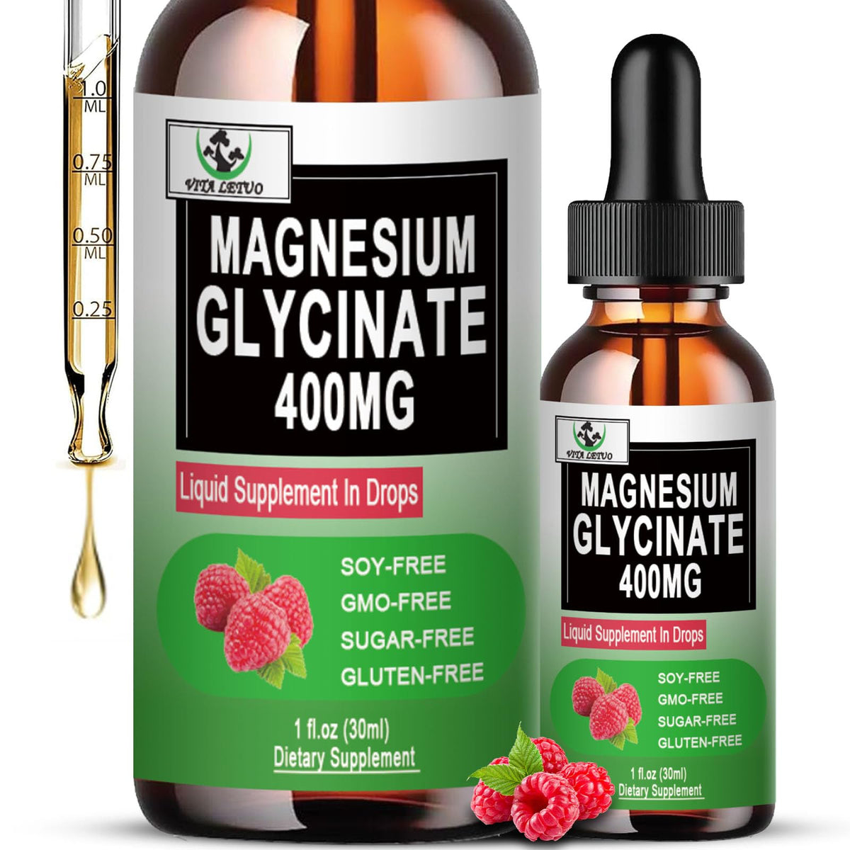 Bottle of Pure Magnesium Glycinate Liquid Drops (400mg) for daily magnesium support