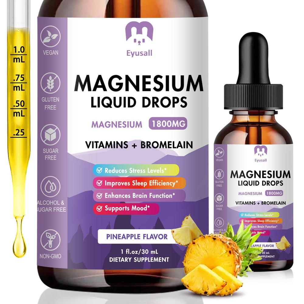 Magnesium Glycinate Liquid Drops 1800mg bottle with pineapple flavor
