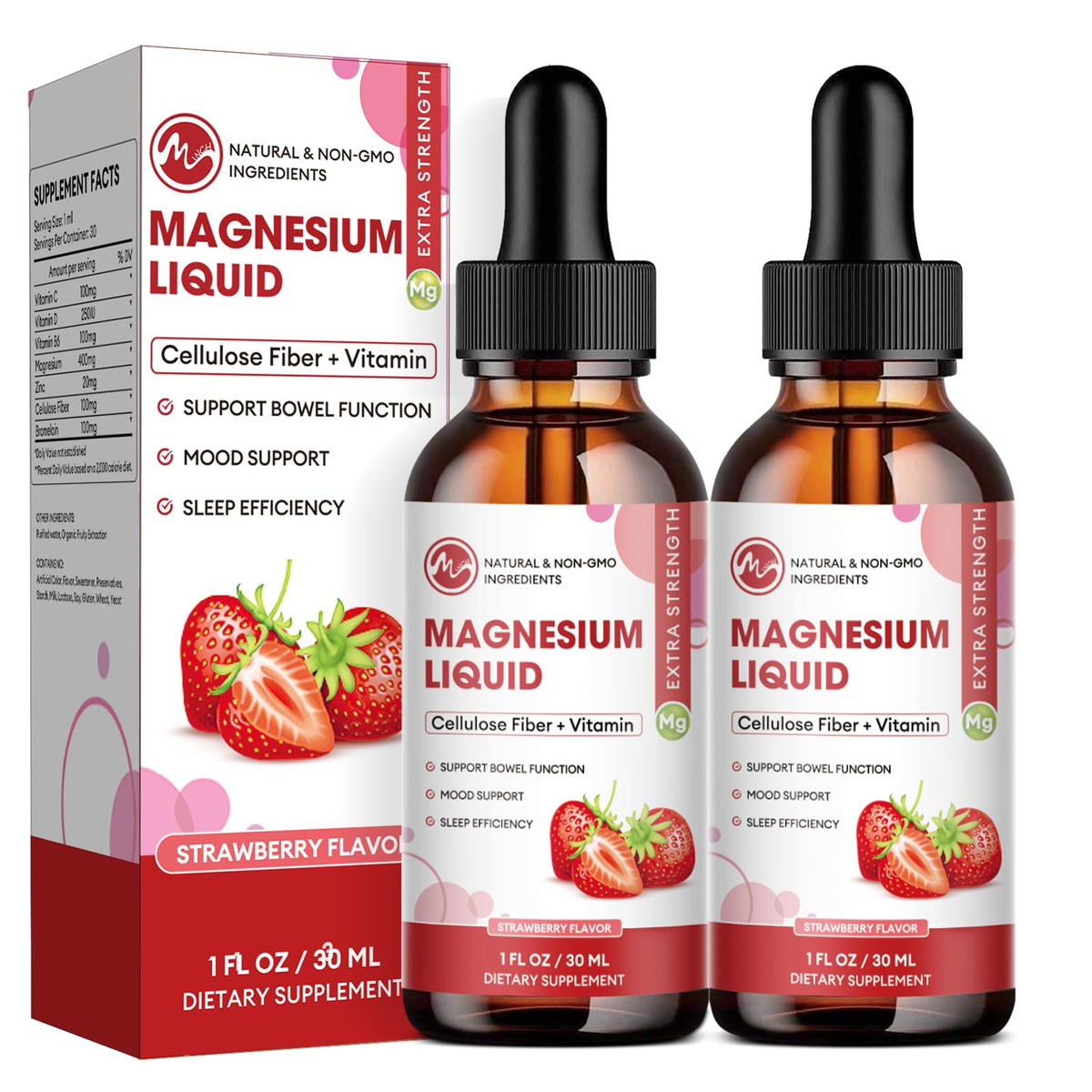 Magnesium Glycinate Liquid Drops bottle with Strawberry Flavor