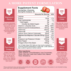 Close-up of gummies labeled magnesium glycinate and potassium citrate with omega-3