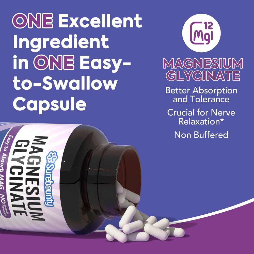 Bottle label showing 2130 mg magnesium glycinate (240 mg elemental Mg)