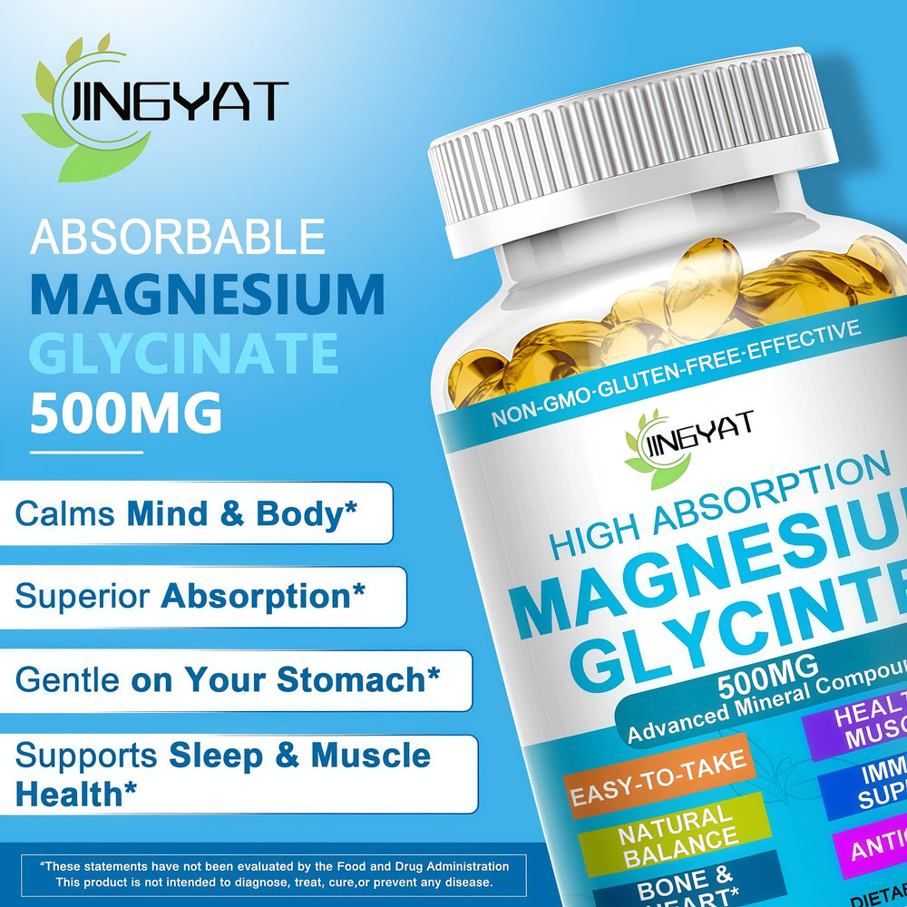 Close-up of magnesium glycinate softgels 500 mg