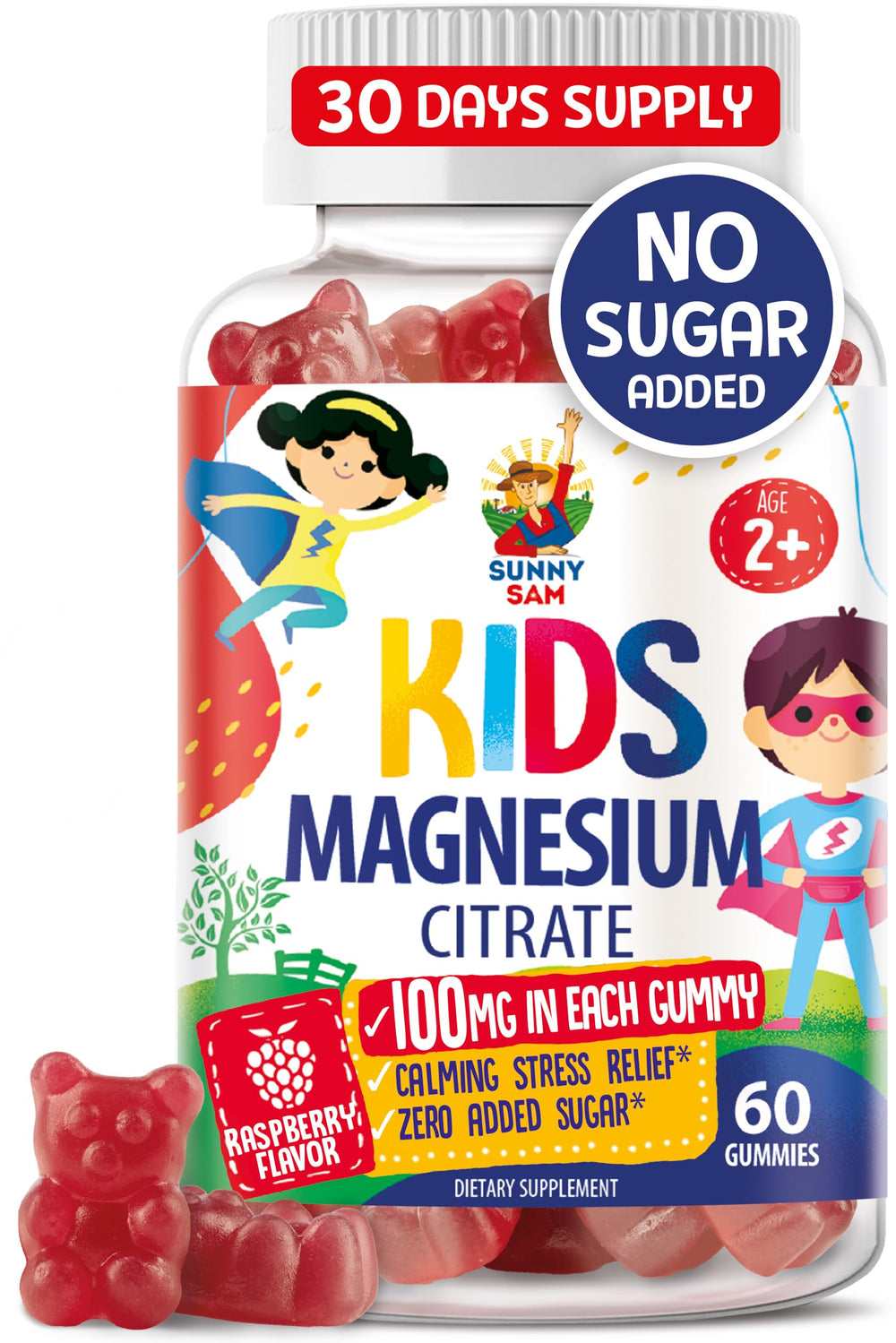 Magnesium Gummies 100mg bottle for kids and adults - 60 count