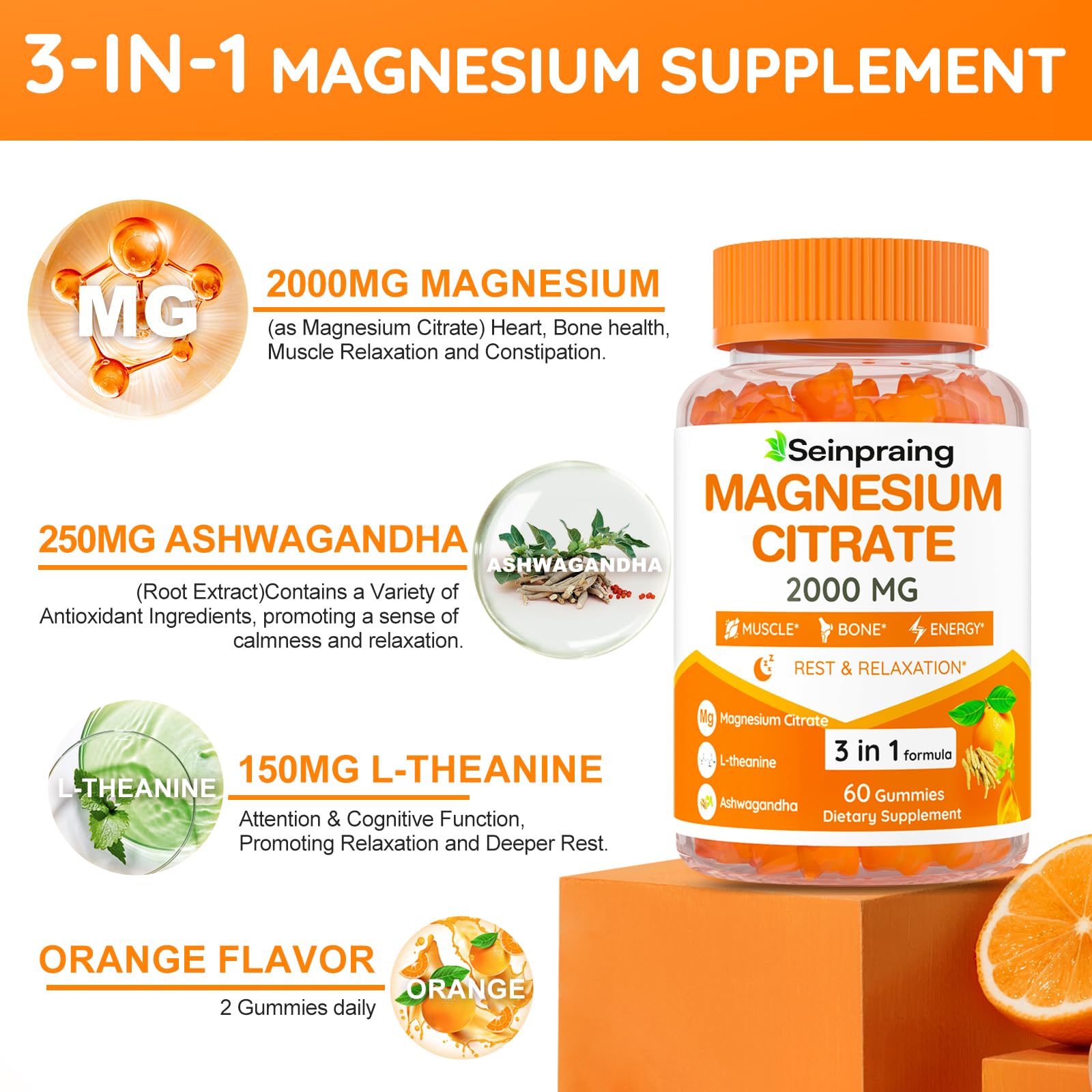 Bottle label highlighting serving size and magnesium content